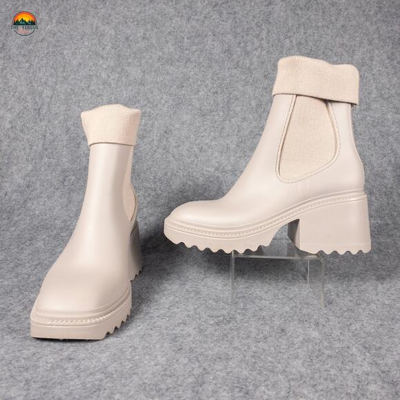 Circus NY By Sam Edelman Kala Rain Boots Beige Nude Lug Sole Heels Women's Sz 7M - Picture 1 of 13